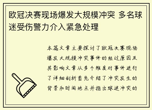 欧冠决赛现场爆发大规模冲突 多名球迷受伤警力介入紧急处理